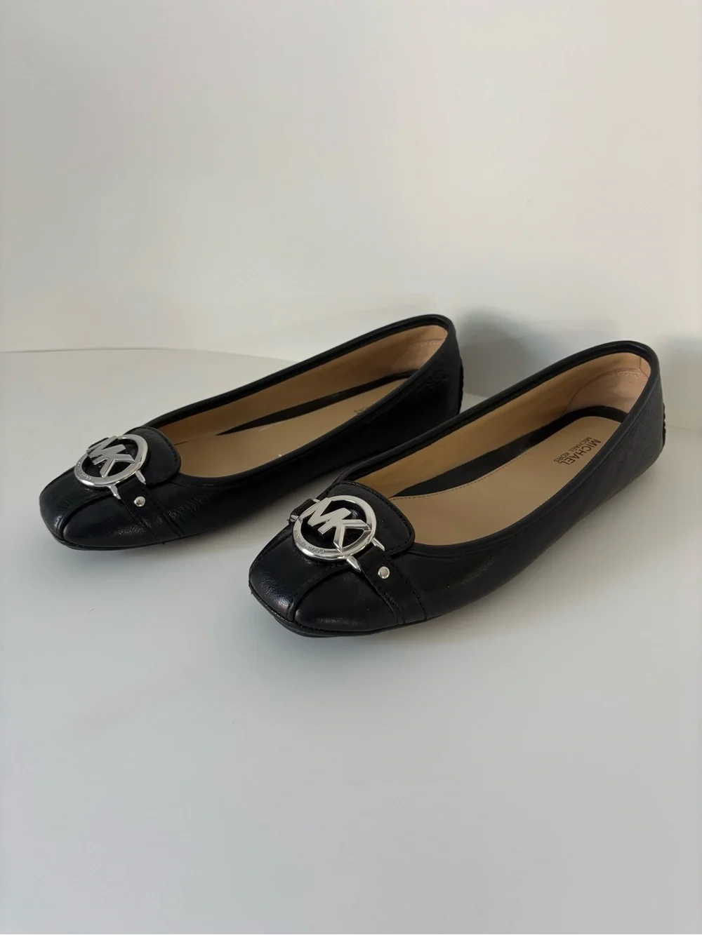 Michael Kors Black Leather MK Logo Ballet Flats